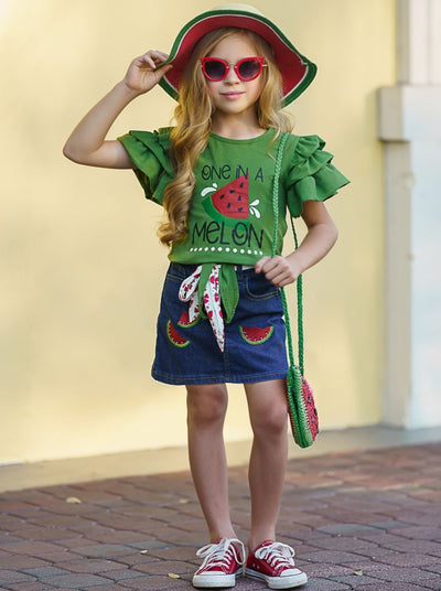 Girls Cute Spring Outfits |  One in a Melon Knotted Top & Skirt Set