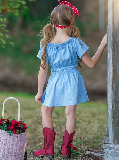 Toddler Spring Outfits | Girls Chambray Buttoned Top & Skirt Set