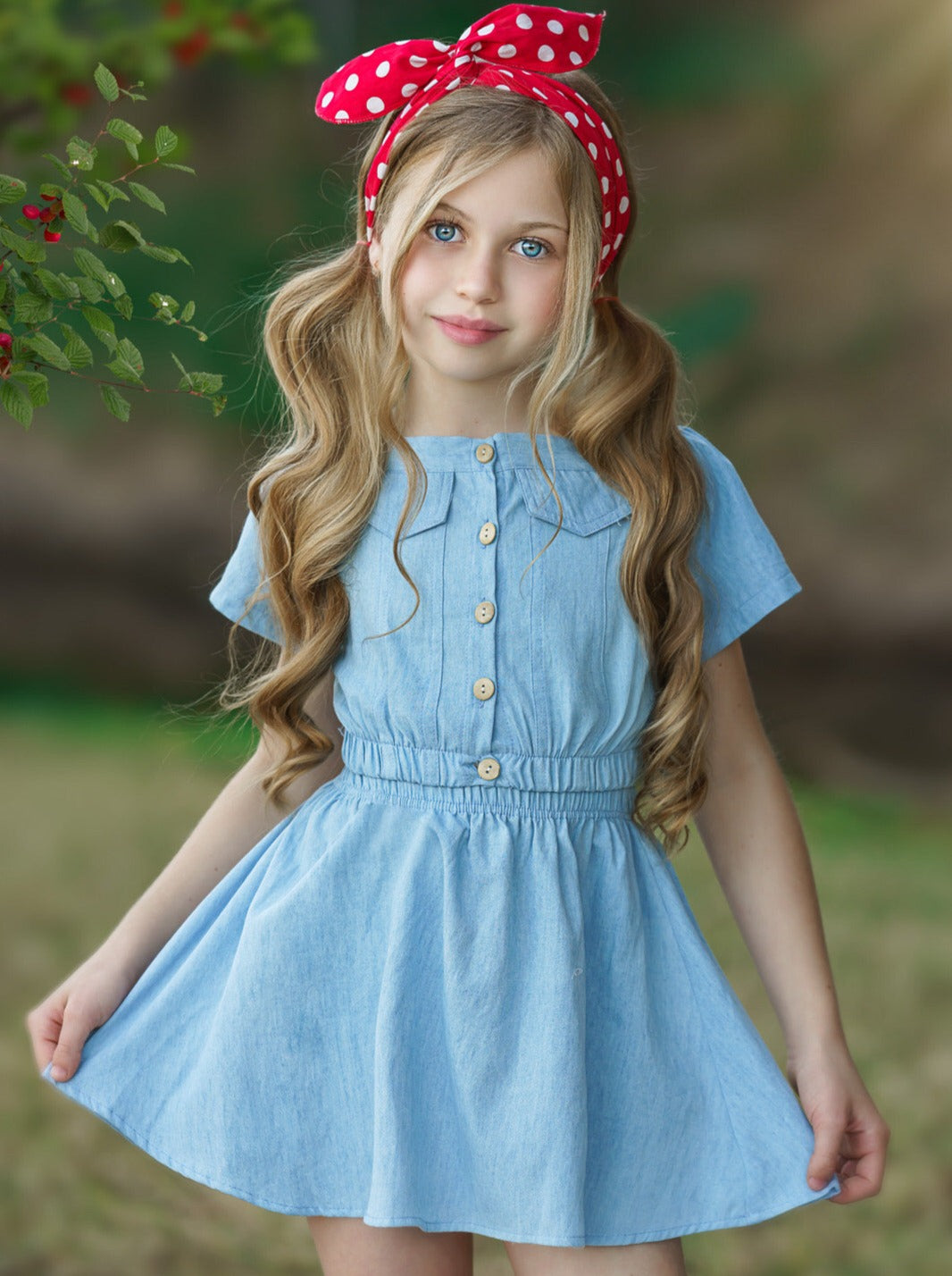 Toddler Spring Outfits | Girls Chambray Buttoned Top & Skirt Set