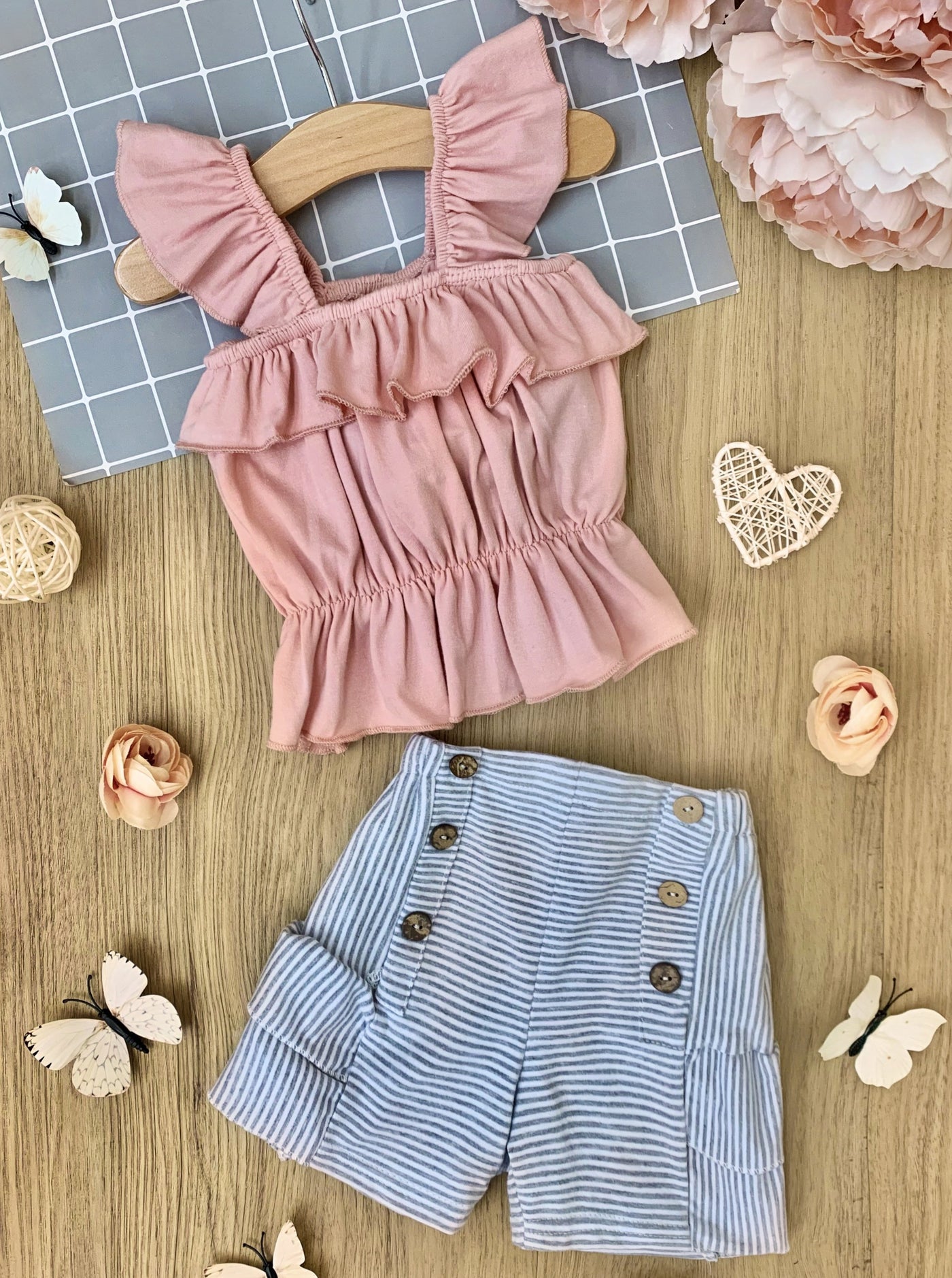 Toddler Spring Outfits | Girls Stylish Peplum Top & Stripes Shorts Set