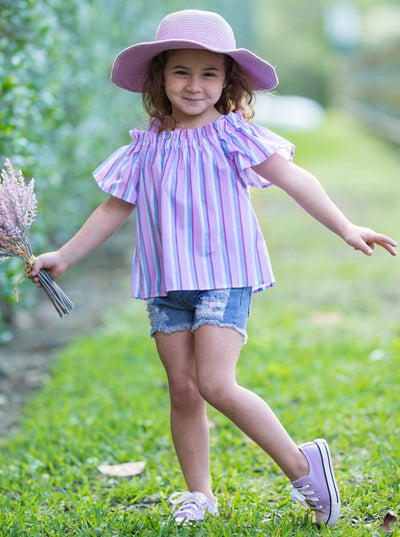 Kids Spring Clothes | Little Girls Striped Top & Denim Shorts Set – Mia ...