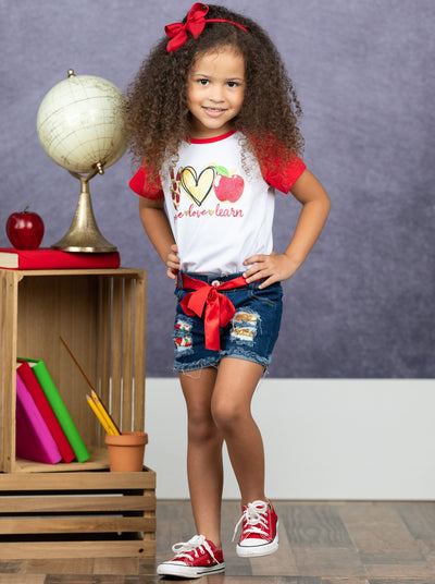  First Day of School | Learn Patched Denim Short Set | Mia Belle Girls