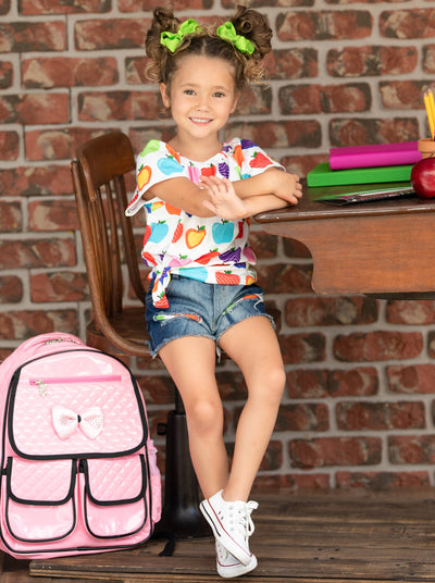 First Day of School | Apple Top & Patched Denim Shorts | Mia Belle Girls