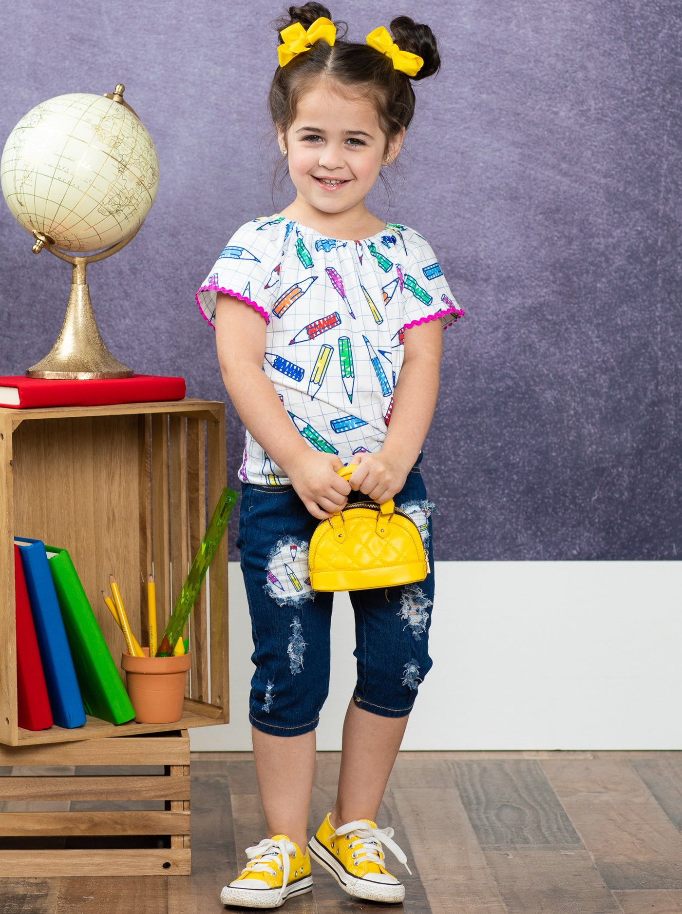 First Day of School | Pencil Top & Patched Jeans Set | Mia Belle Girls