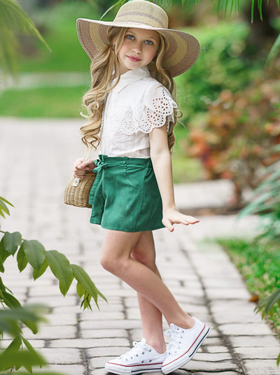 Kids Spring Clothes | Girls Buttoned Eyelet Bib Top & Shorts Set