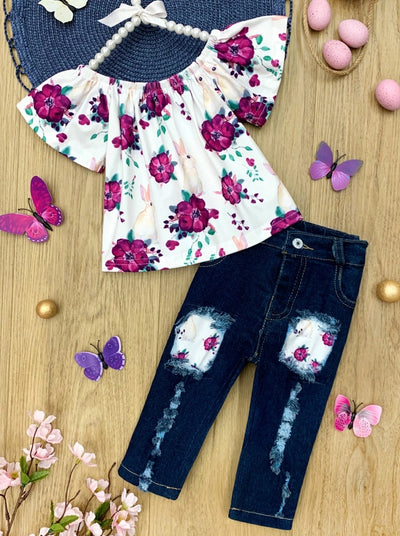 Bloom Bunny Tunic & Patched Denim Set  2T-10Y - Mia Belle Girls