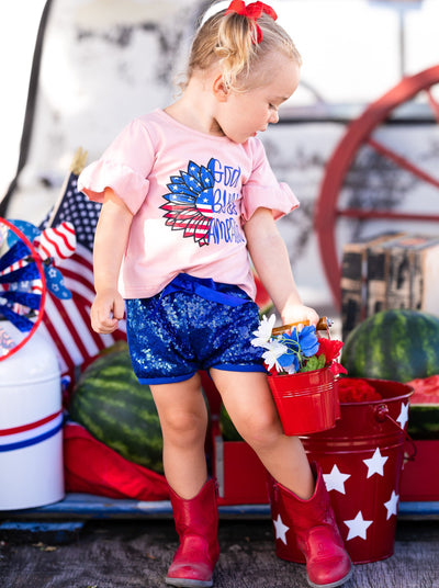 4th of July Outfits | Top and Sequin Shorts Set - Mia Belle Girlst