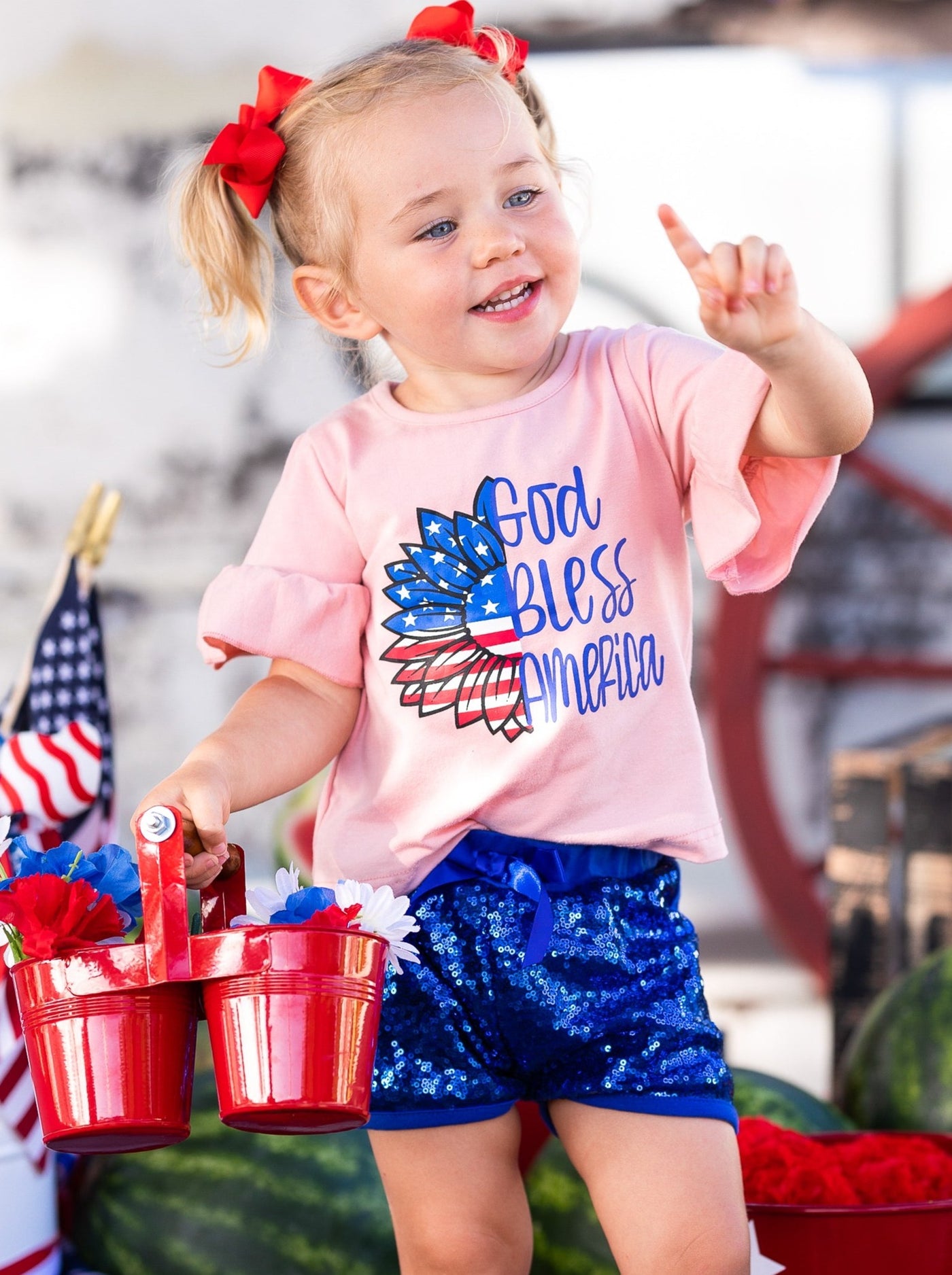 4th of July Outfits | Top and Sequin Shorts Set - Mia Belle Girls