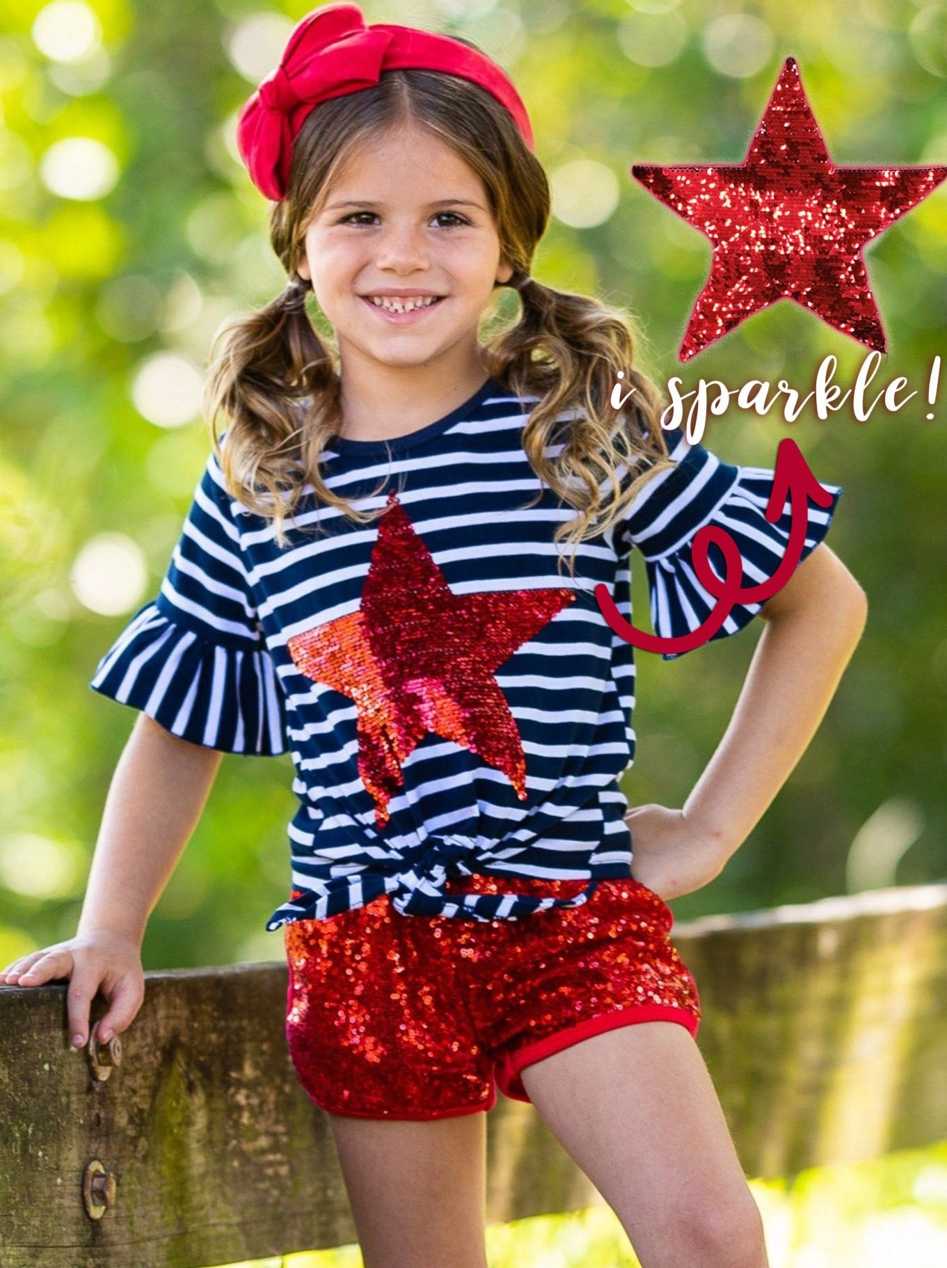 4th of July Outfits | Knot Top and Sequin Shorts Set - Mia Belle Girls