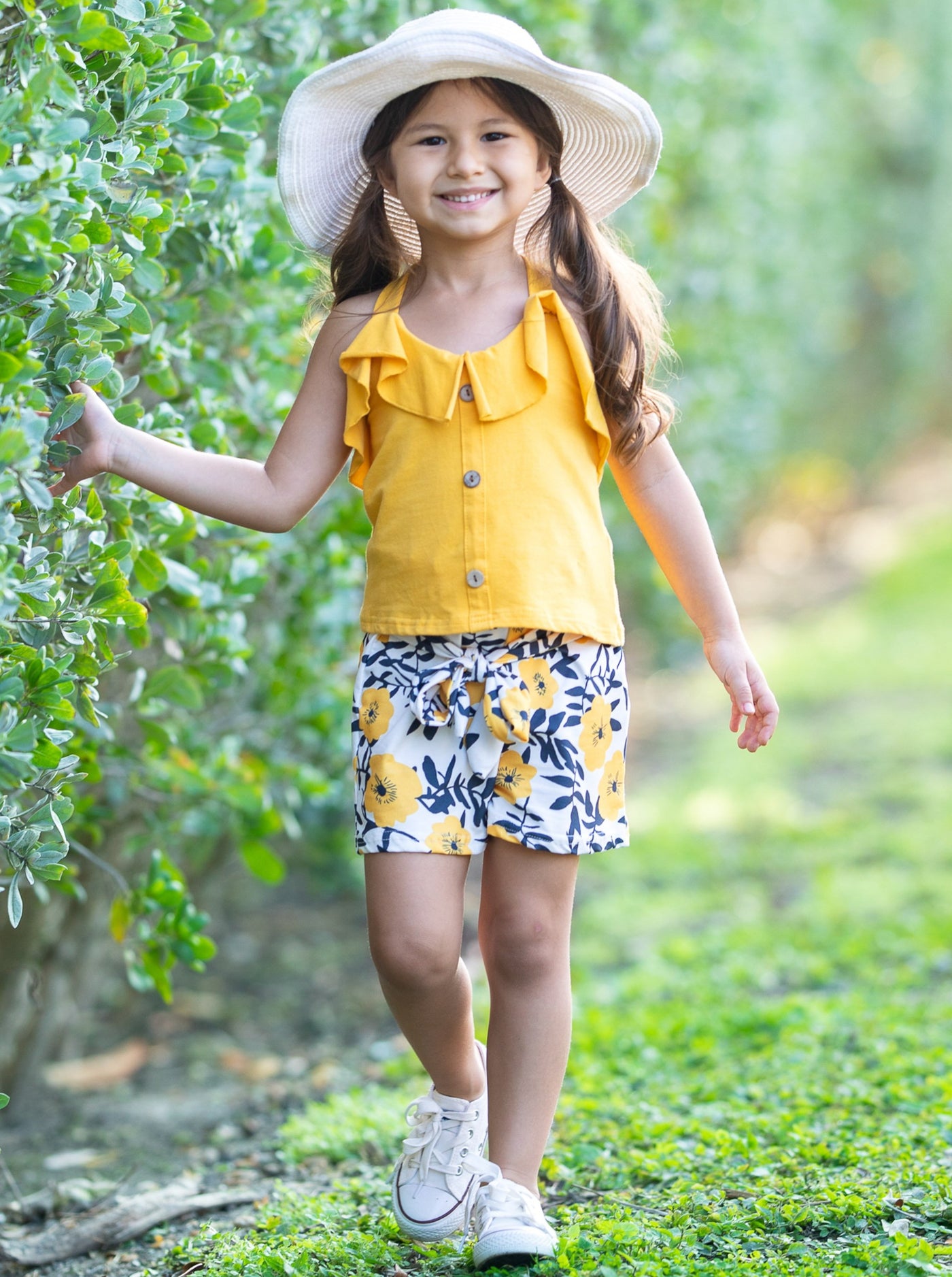 Spring Outfit | Girls Ruffle Tank Top & Paperbag Belted Shorts Set