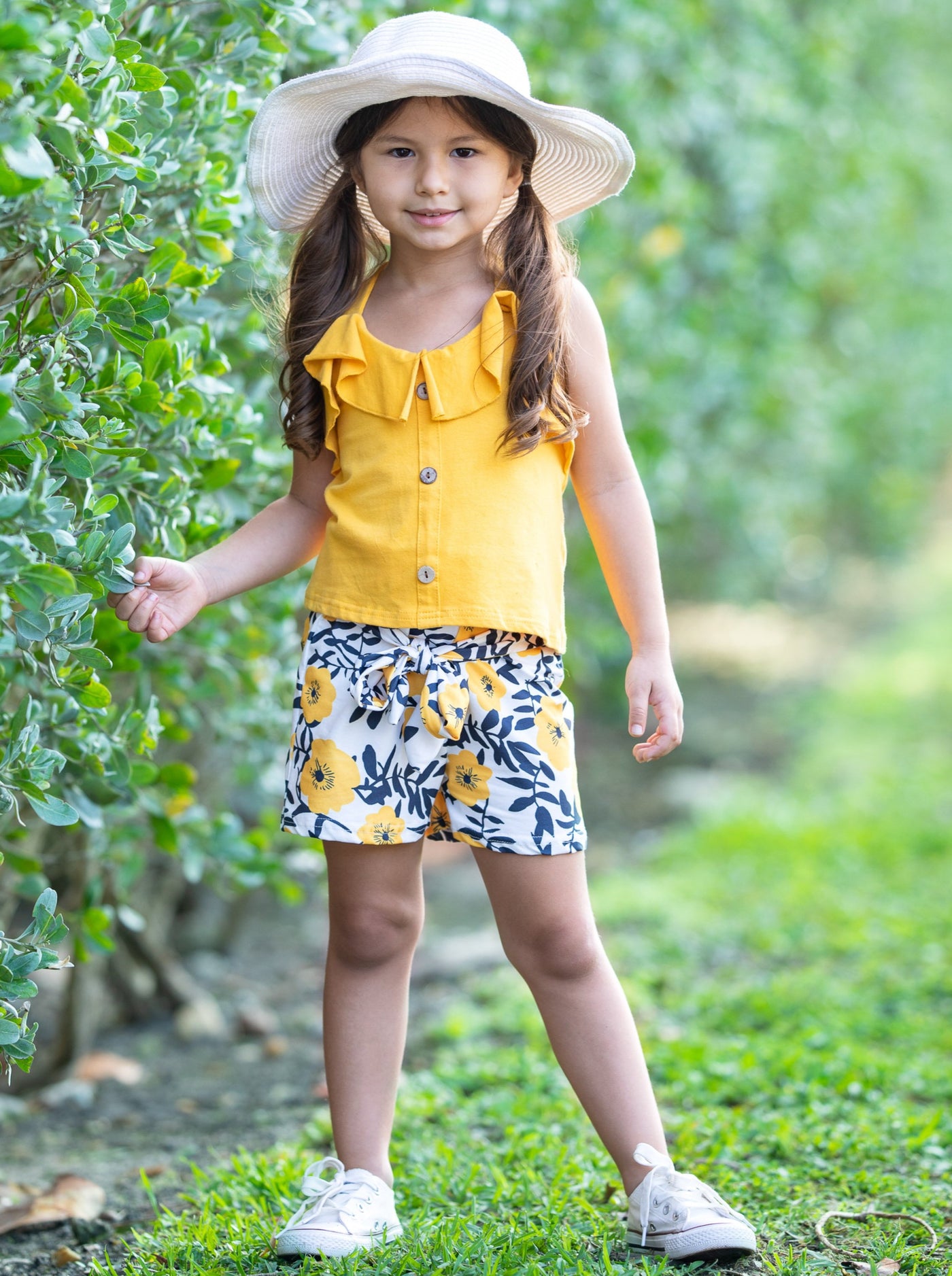Spring Outfit | Girls Ruffle Tank Top & Paperbag Belted Shorts Set