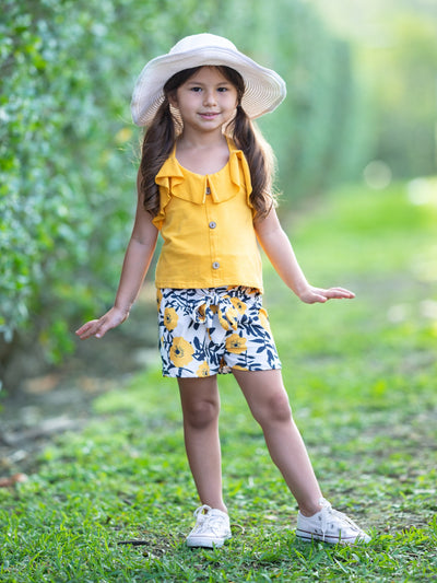 Spring Outfit | Girls Ruffle Tank Top & Paperbag Belted Shorts Set ...