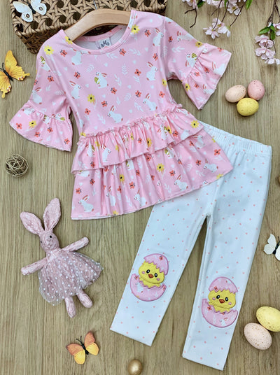 Kids Easter Outfits | Girls Tiered Ruffle Top & Patched Legging Set