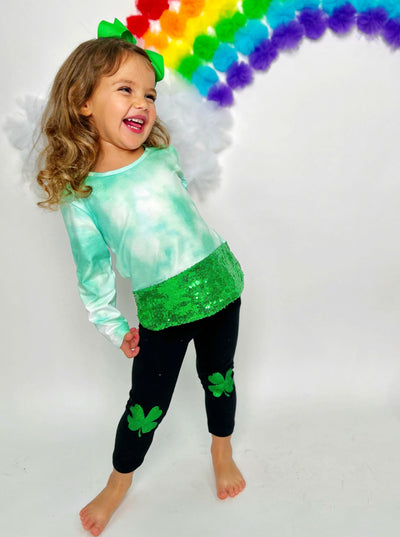 St. Patrick's Day Clothes | Girls Tie Dye Glitter Patched Legging Set