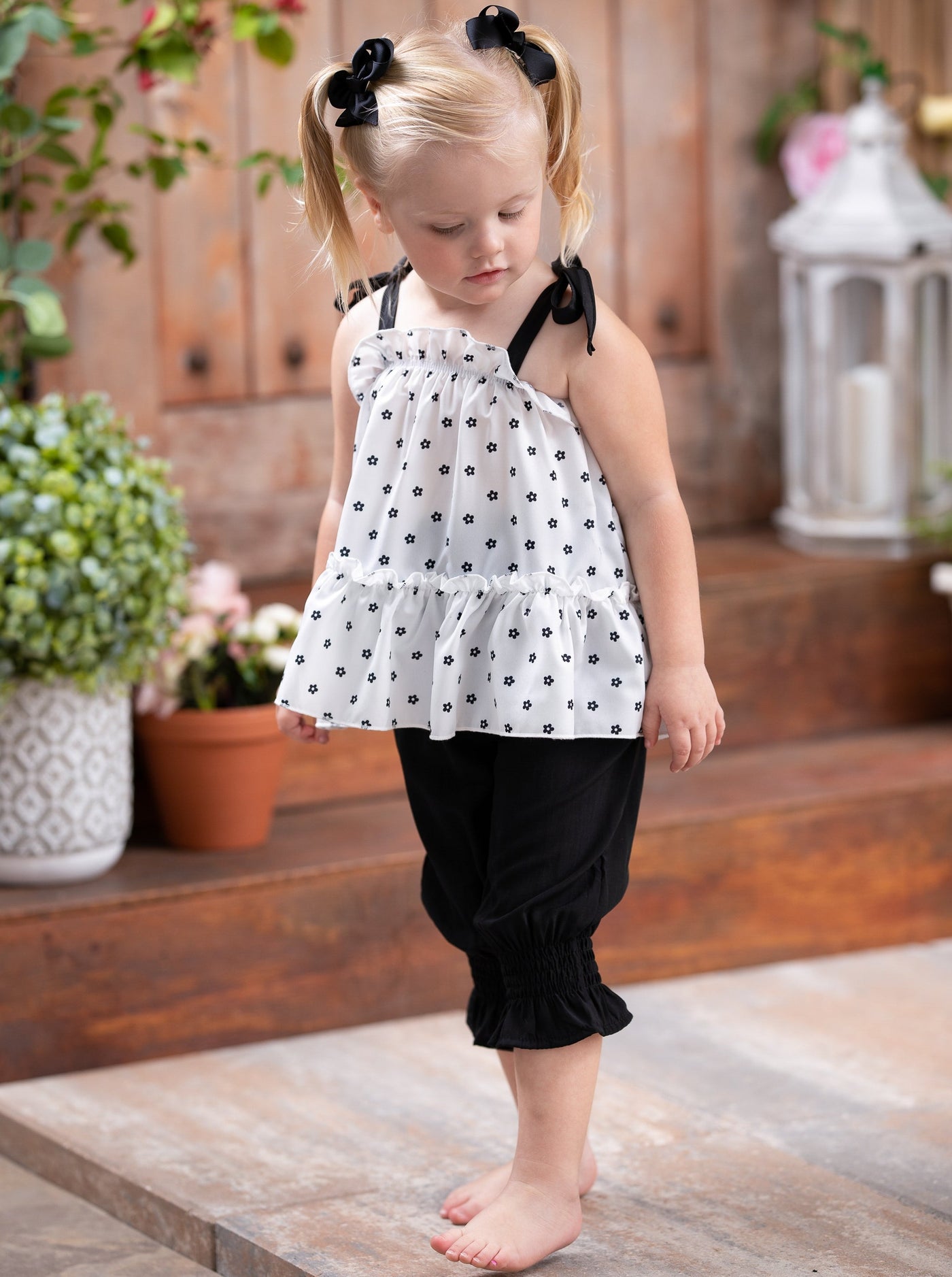 Spring Toddler Outfit | Girls Polka Dot Ruffle Top & Jogger Pants Set