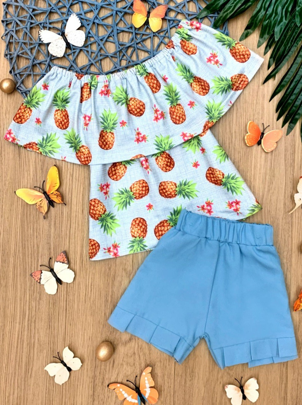 Kids Spring Fashion | Little Girls Pineapple Top & Ruffle Shorts Set