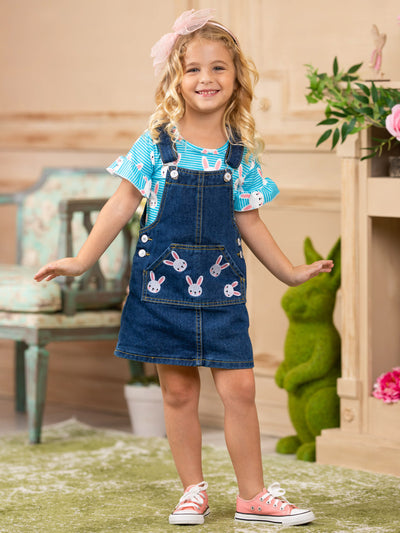 Girls Some Bunny Loves You Top and Denim Overall Dress Set