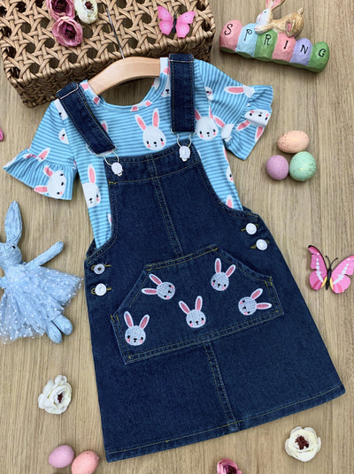 Girls Some Bunny Loves You Top and Denim Overall Dress Set