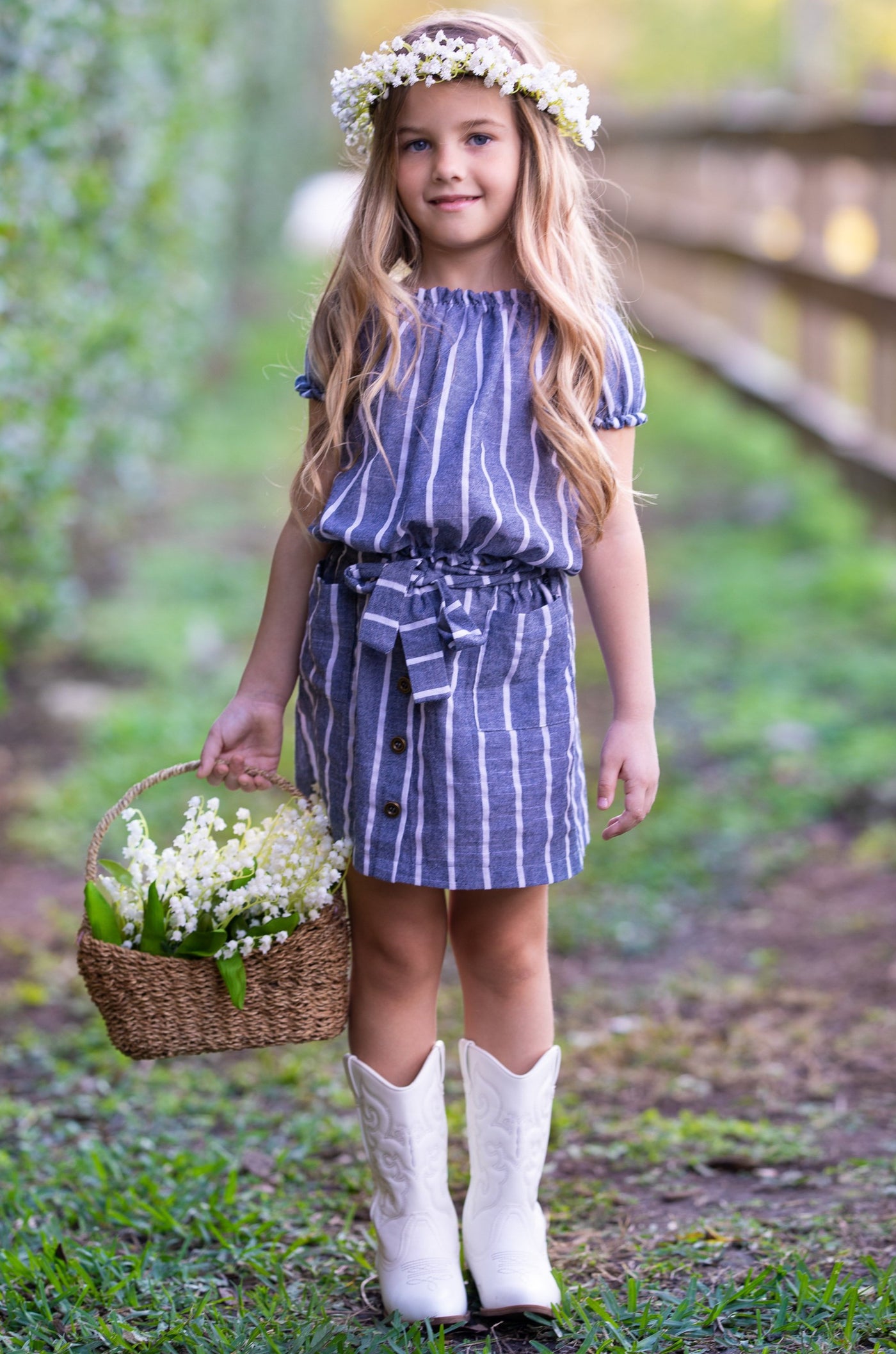 Toddler Spring Outfits | Girls Striped Puff Sleeve Top & Skirt Set