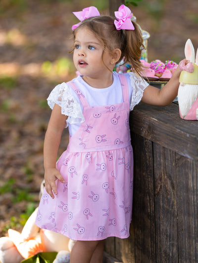 Mia Belle Girls Easter Dresses | Lace Sleeve Top and Overall Dress Set