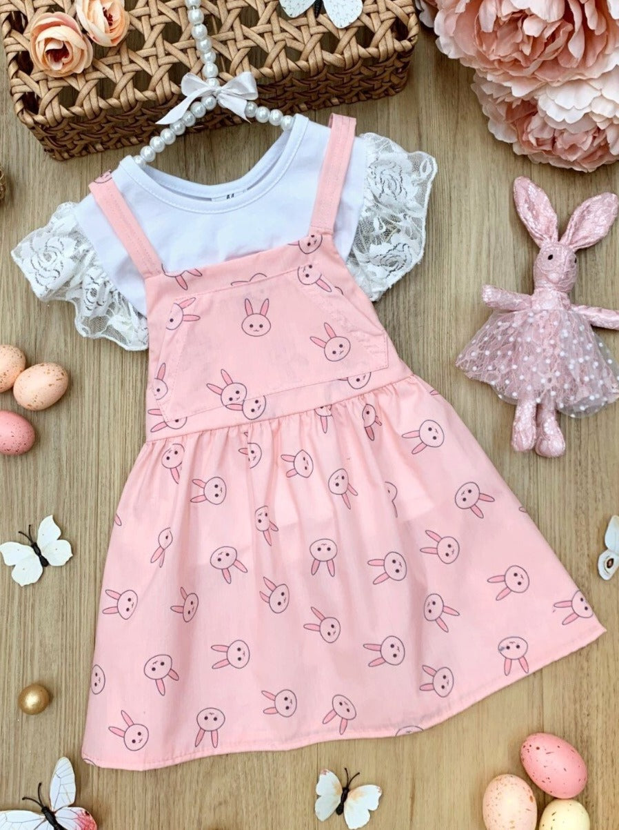 Mia Belle Girls Easter Dresses | Lace Sleeve Top and Overall Dress Set