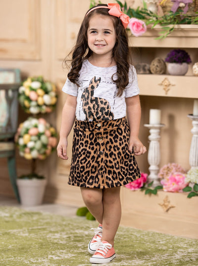Mia Belle Girls Leopard Bunny Top And Skirt Set | Easter Sets