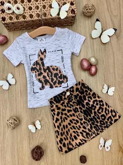 Mia Belle Girls Leopard Bunny Top And Skirt Set | Easter Sets