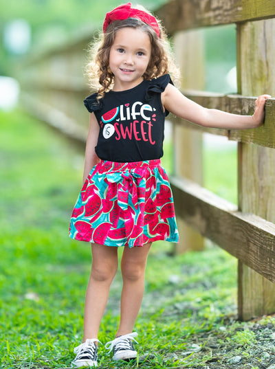 Mia Belle Girls Life is Sweet Watermelon Top and Skirt Set