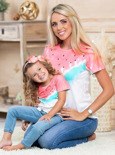 Mother-daughter top features a watermelon slice watercolor print