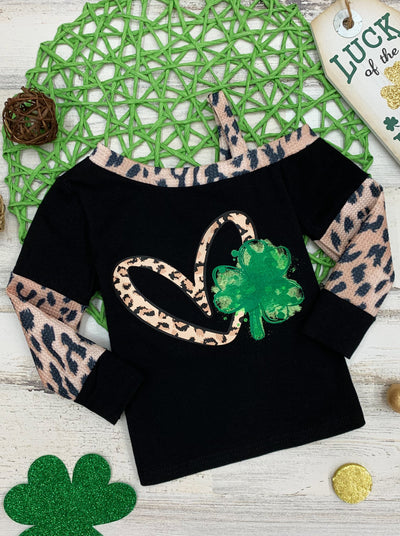 St. Patrick's Day Clothes | Girls Clover One Shoulder Long Sleeved Top