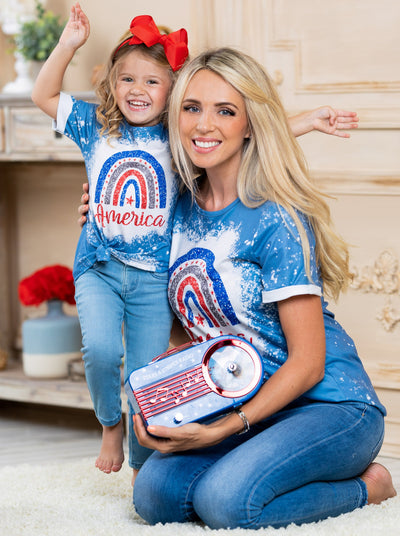 Mommy And Me America Rainbow Top | Mia Belle Girls 4th of July Tops