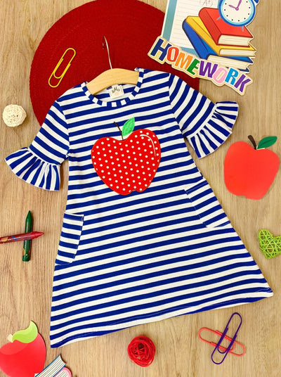 Girls Back To School Dresses | Striped Apple Dress | Mia Belle Girls