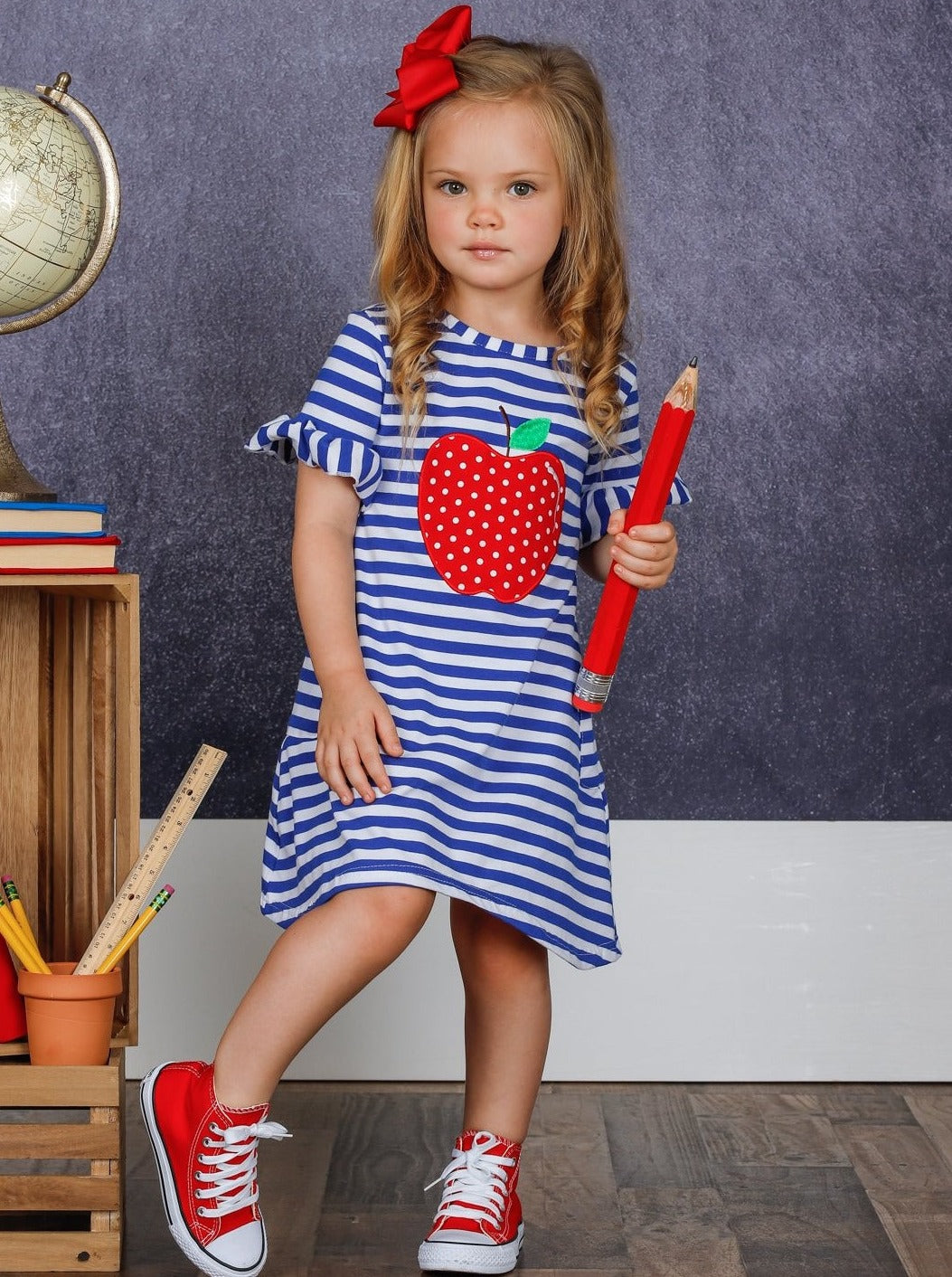 Girls Back To School Dresses | Striped Apple Dress | Mia Belle Girls