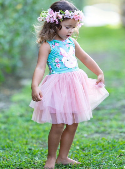 Girls Fantastically Floral Bunny Sleeveless Tutu Dress - Spring Outfit For 2T/8Y Toddlers and Girls