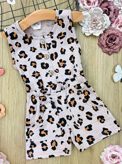 Toddler Spring Outfits | Little Girls Leopard Print Drawstring Romper