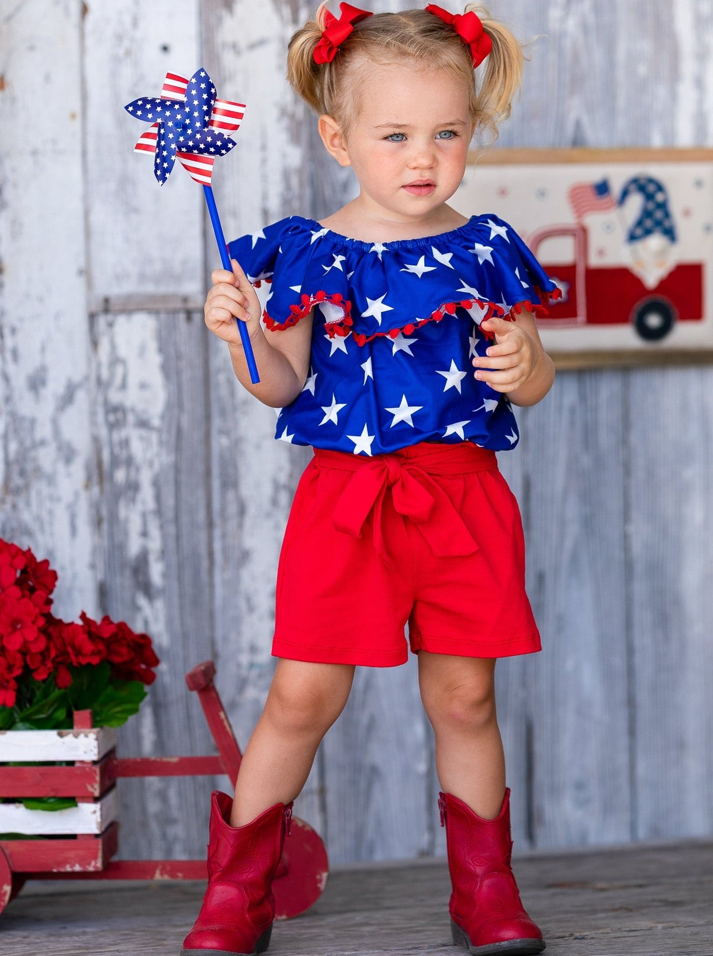 Girls 4th of July Outfits | Top & Belted Shorts Set - Mia Belle Girls