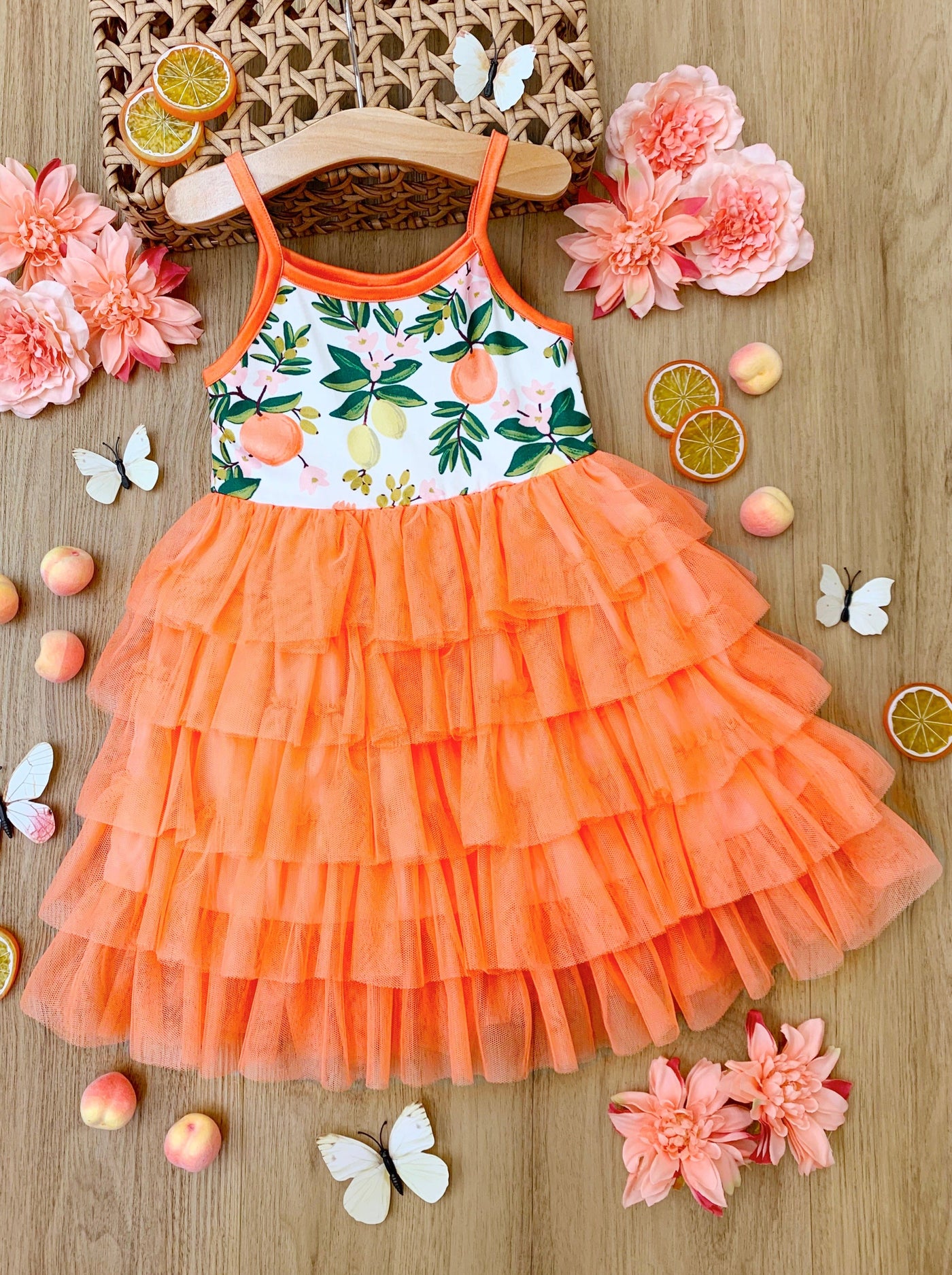 Girls Spring Dresses | Citrus Sleeveless Tiered Ruffle Tulle Dress