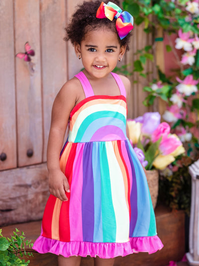 Toddler Spring Dresses | Girls Rainbow Racer Back Ruffle Hem Dress