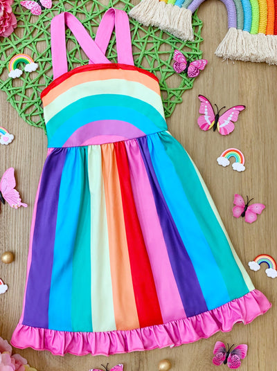 Toddler Spring Dresses | Girls Rainbow Racer Back Ruffle Hem Dress