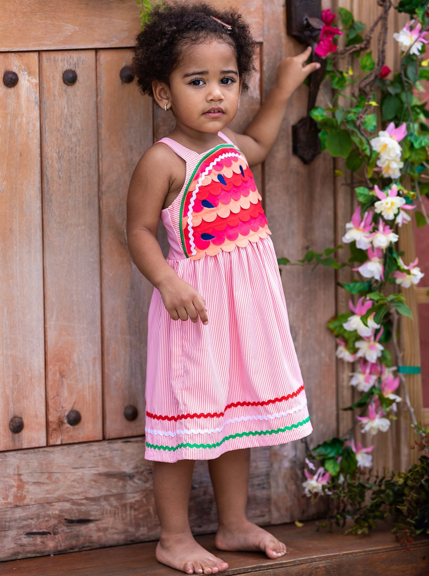 Toddler Spring Dresses | Girls Watermelon Sleeveless Pinstripe Dress