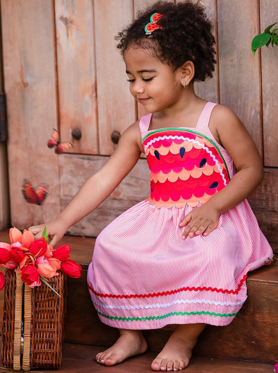 Toddler Spring Dresses | Girls Watermelon Sleeveless Pinstripe Dress