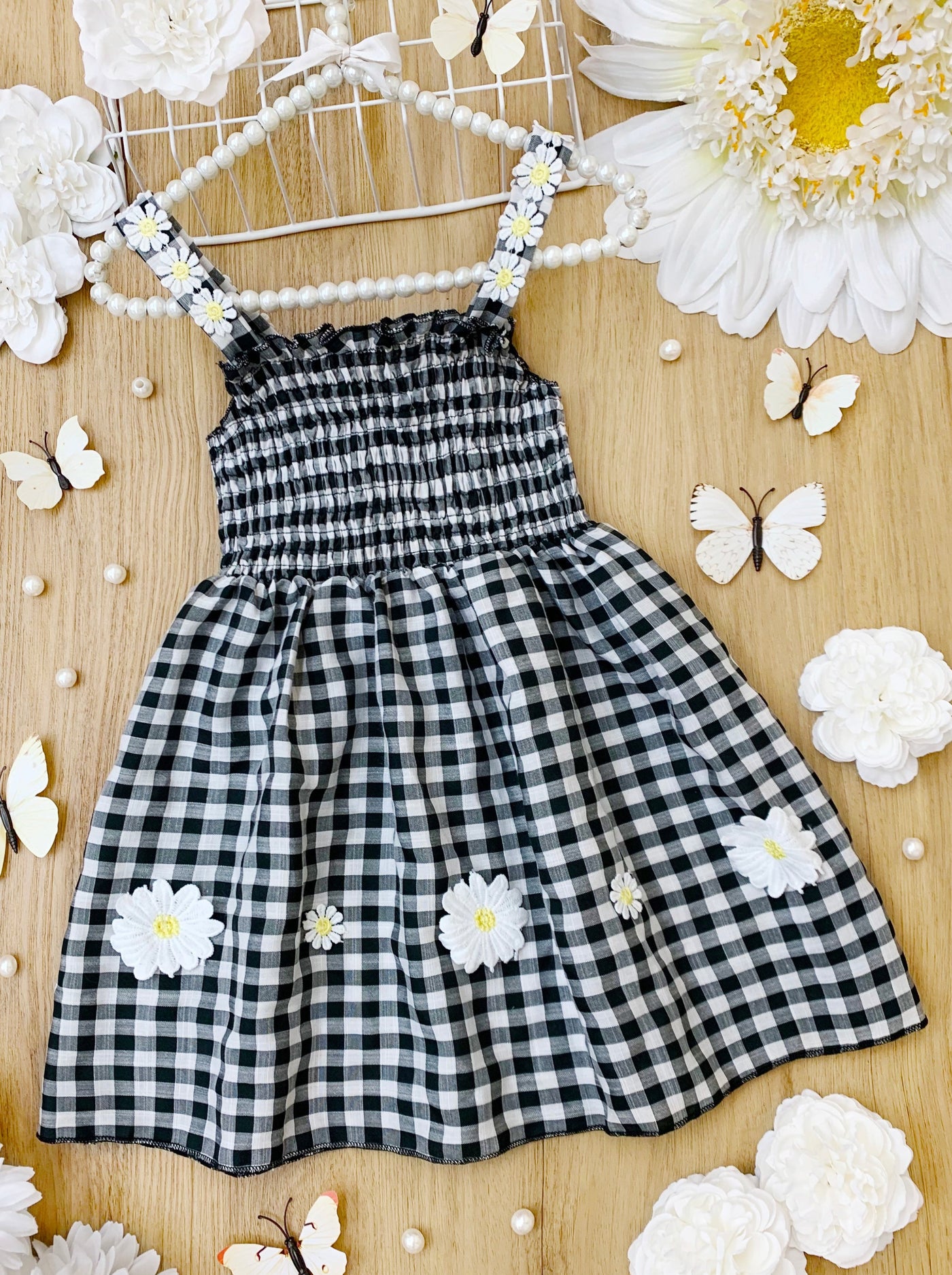 Girls "Lazy Daisy" Smocked Bodice Checkered Dress