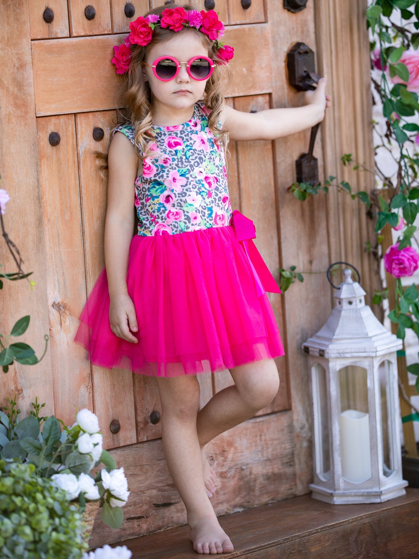 Little Girls Resort Wear | Floral Leopard Print Bodice Tutu Dress