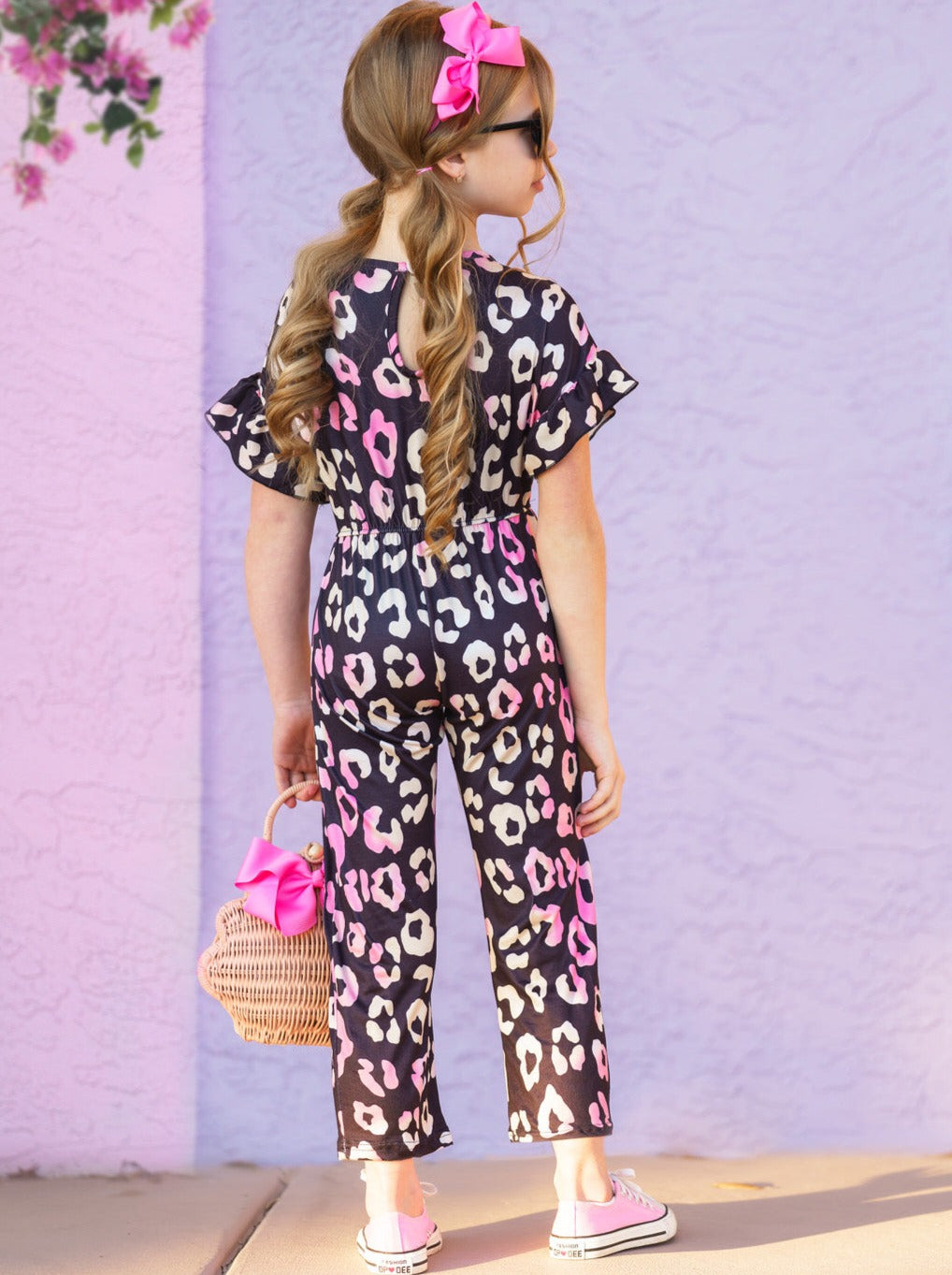 Kids Spring Fashion Sale | Girls Leopard Print Short Sleeve Jumpsuit