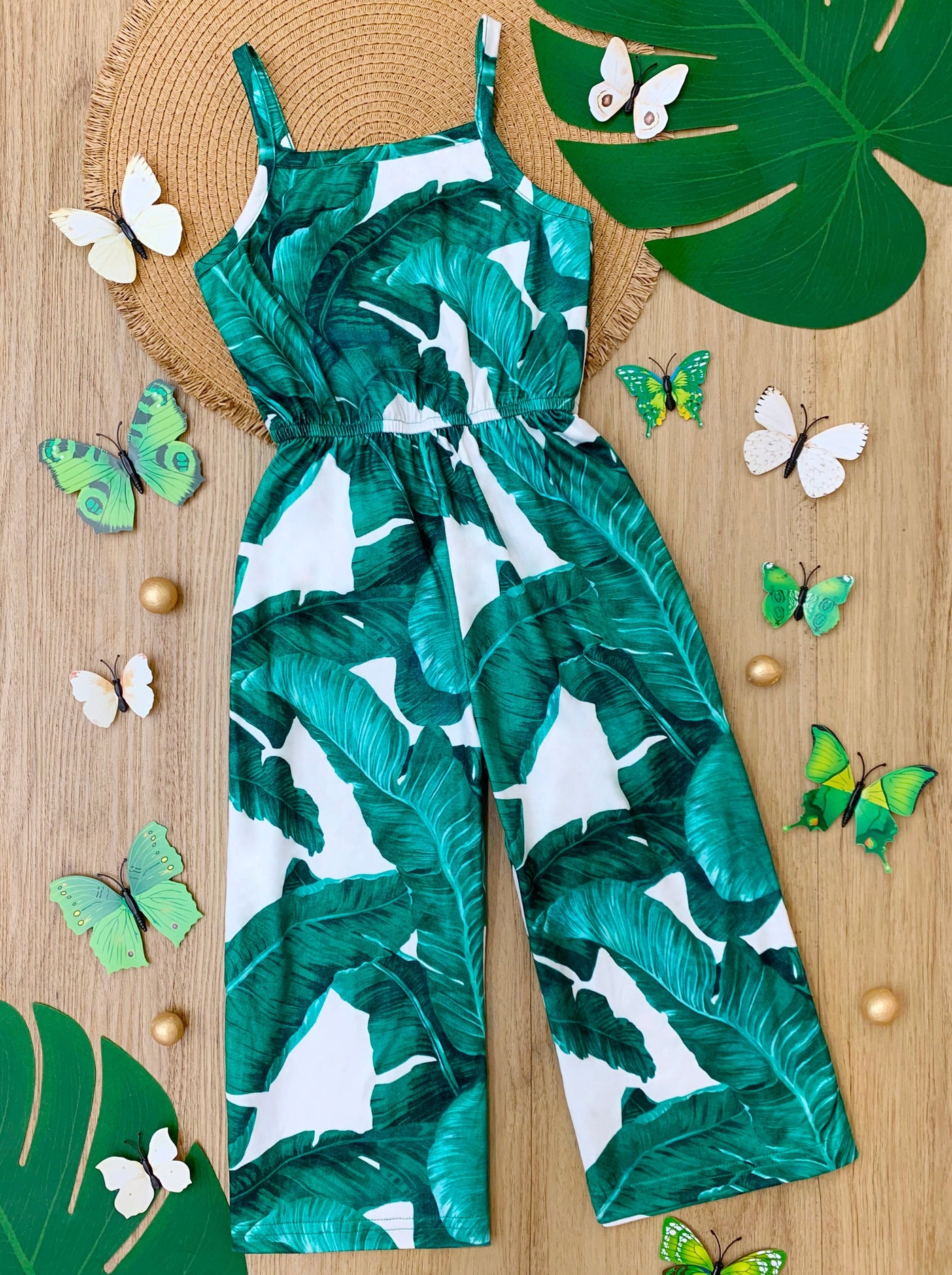 Mommy & Me Spring Outfits | Matching Tropical Palm Wide Leg Jumpsuit