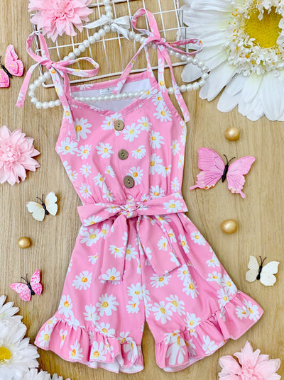 Cute Toddler Outfit | Girls Boho Spring Daisy Belted Ruffle Romper 