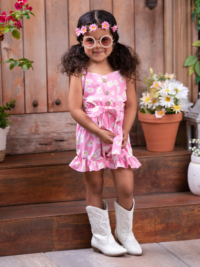 Cute Toddler Outfit | Girls Boho Spring Daisy Belted Ruffle Romper 