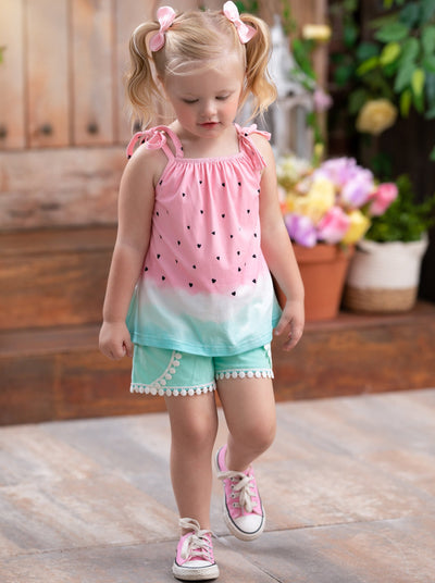 Kids Spring Clothes | Girls Watermelon Tank Top & Pom-Pom Shorts Set