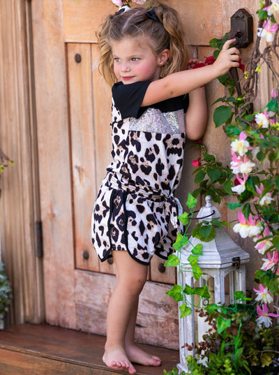 Girls Spring Outfits | Leopard Sequin Colorblock Jogger Shorts Set