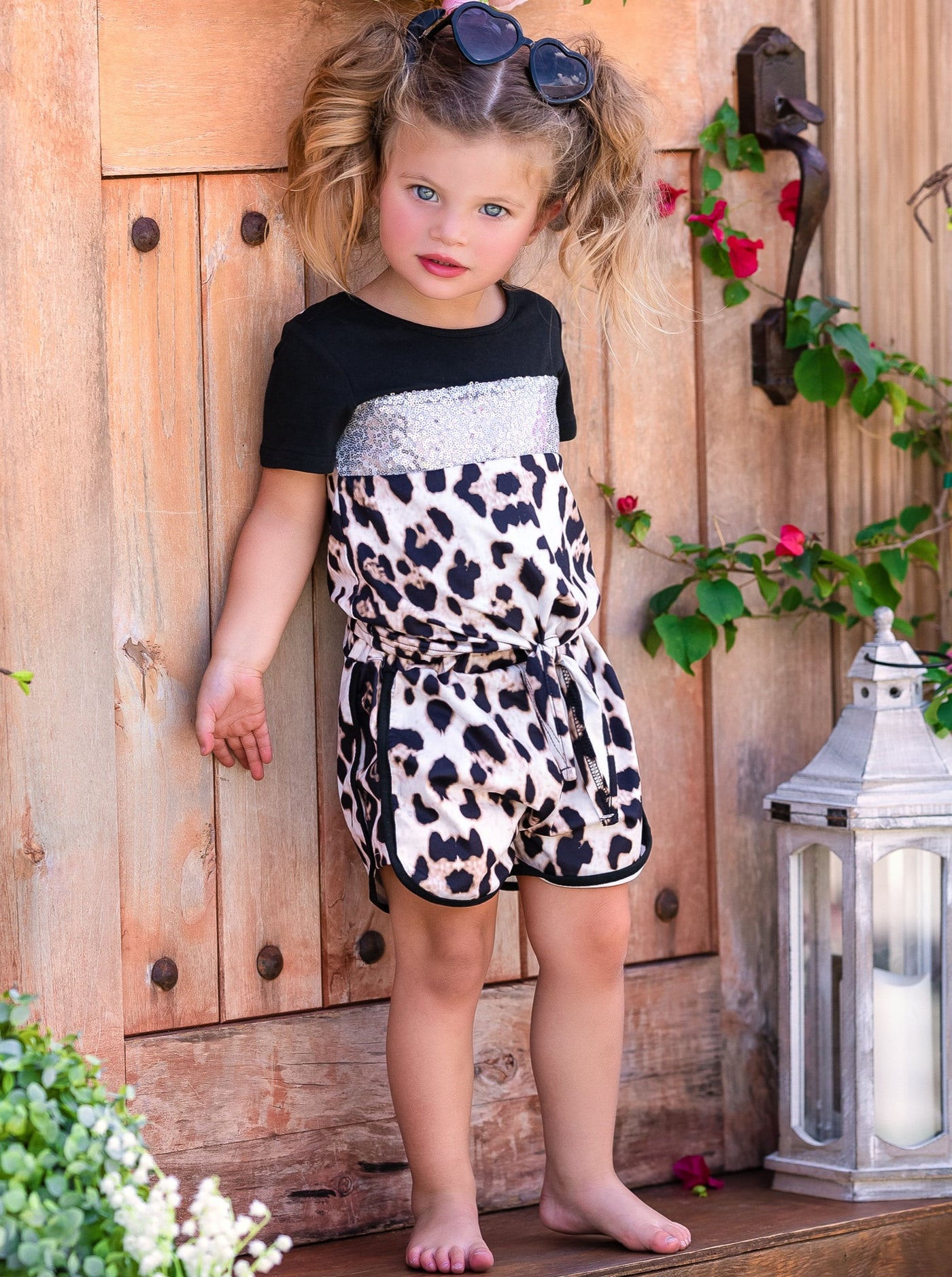 Girls Spring Outfits | Leopard Sequin Colorblock Jogger Shorts Set